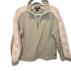 Woolrich Gray Sweater Fleece Snowflake Theme 1/2 Zip Unisex Women's Size M